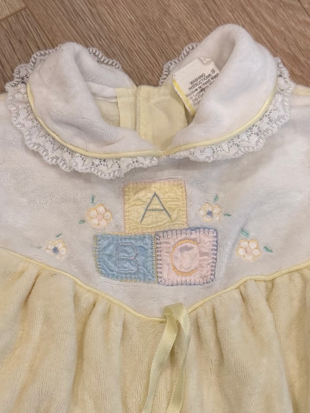 Vintage Bryan Yellow & White ABC Embroidered Sleepsuit